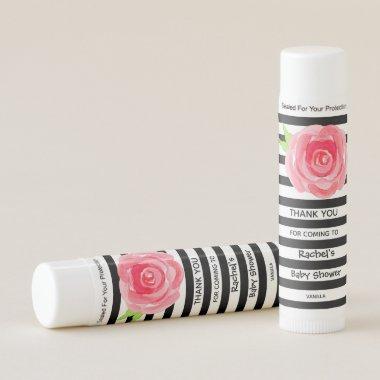 Pink Rose Black and White Stripes Thank You Gift Lip Balm