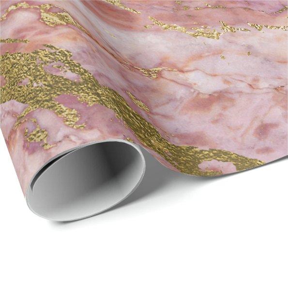 Pink Rose Blush Gold Marble Shiny Glam Wrapping Paper