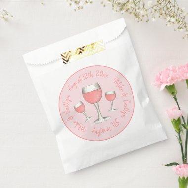 Pink Rosé Blush Wine Glass Wedding Bridal Shower Favor Bag