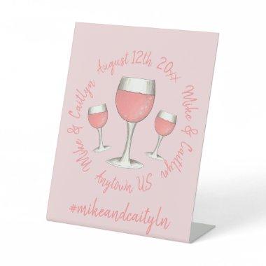 Pink Rosé Blush Wine Glass Wedding Bridal Shower Pedestal Sign