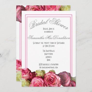 Pink rose border summer bridal shower Invitations