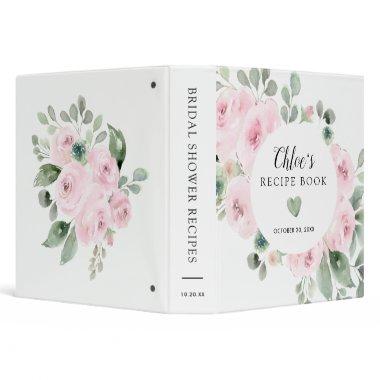 Pink Rose Botanical Bridal Shower Recipe Book 3 Ring Binder