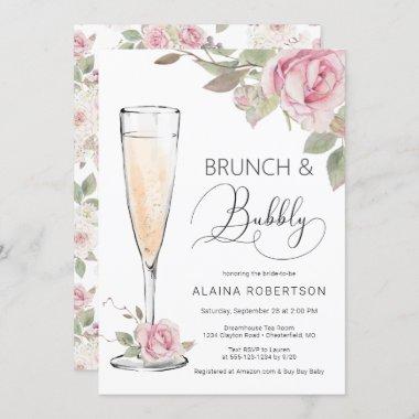 Pink Rose Bridal Brunch and Bubbly Mimosa Invitations