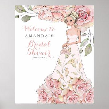 Pink Rose Bride Bridal Shower Welcome Poster