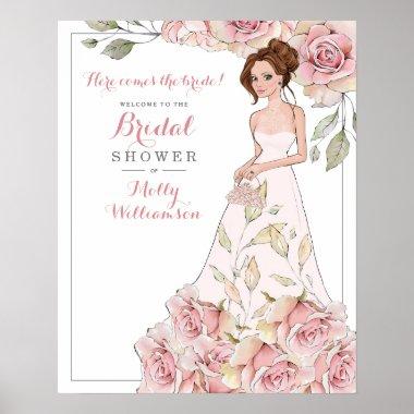 Pink Rose Bride Bridal Shower Welcome Poster