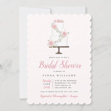 Pink Rose Cake Bridal Shower Invitations