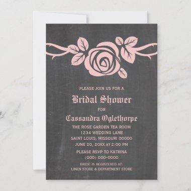 Pink Rose Chalkboard Bridal Shower Invite