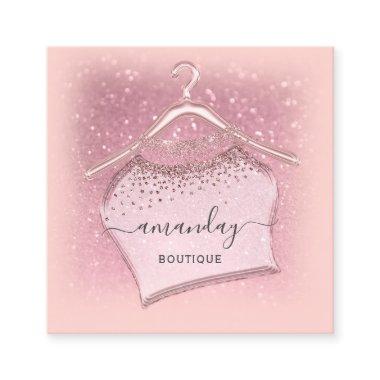 Pink Rose Cloth Hanger Fashion Boutique Square Business Invitations