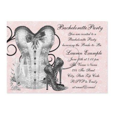 Pink Rose Corset Pink Black Bachelorette Party Invitations