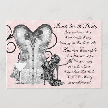 Pink Rose Corset Pink Martini Bachelorette Party Invitations
