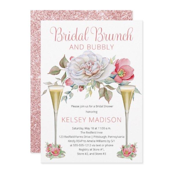 Pink Rose Floral Blooms Bridal Brunch and Bubbly