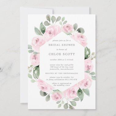 Pink Rose Floral Botanical Bridal Shower Invitations
