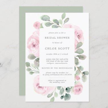 Pink Rose Floral Botanical Bridal Shower Invitations