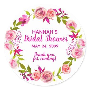 Pink Rose Floral Bridal Shower Envelope Seals