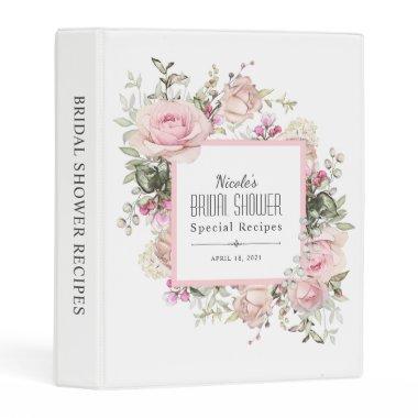 Pink Rose Floral Bridal Shower Recipes Mini Binder