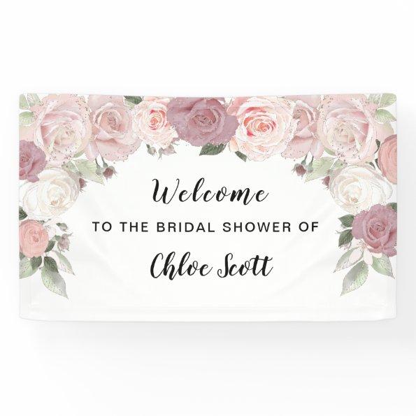Pink Rose Floral Bridal Shower Welcome Banner