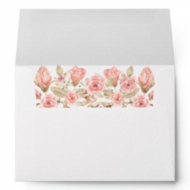 Pink Rose Floral Gold Leaves Envelope