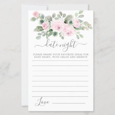 Pink Rose Floral Greenery Date Night Invitations