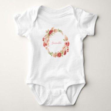 Pink Rose Floral Greenery Girl Baby Shower Baby Bodysuit