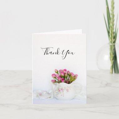 Pink Rose Flowers in Teapot Wedding Thank You