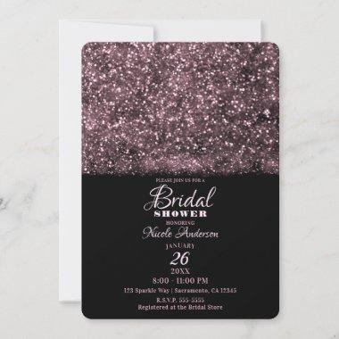 Pink Rose Glitter Sparkling Lights Bridal Shower Invitations