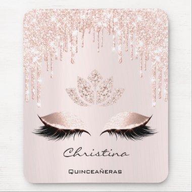 Pink Rose Gold Blush Drip Sparkly Lotus Name Pink Mouse Pad