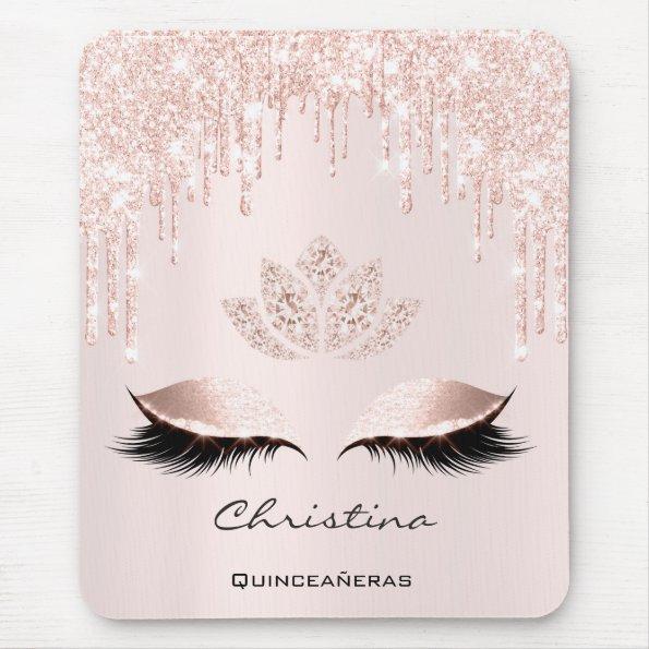 Pink Rose Gold Blush Drip Sparkly Lotus Name Pink Mouse Pad