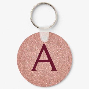Pink Rose Gold Burgundy Glitter & Sparkle Monogram Keychain