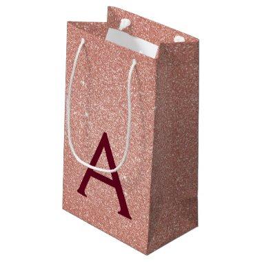 Pink Rose Gold Burgundy Glitter Sparkle Monogram Small Gift Bag