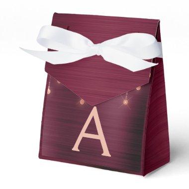 Pink Rose Gold Burgundy Sparkle Monogram Favor Boxes