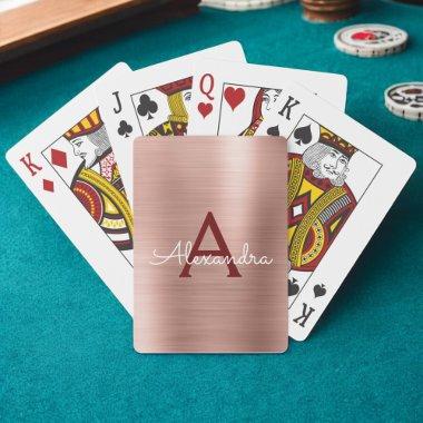 Pink Rose Gold Burgundy Stainless Steel Monogram Poker