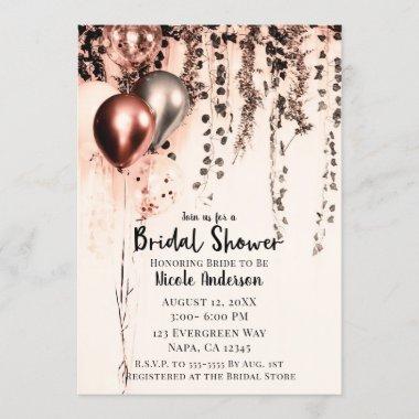 Pink Rose Gold Cream Metallic Balloons Ivy Bridal Invitations