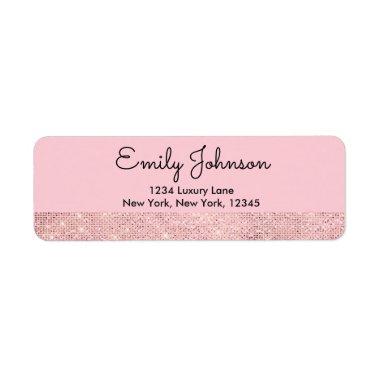 Pink Rose Gold Faux Glitter Address Label