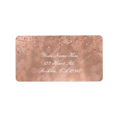 Pink Rose Gold Faux Glitter Glamour Invitations Label