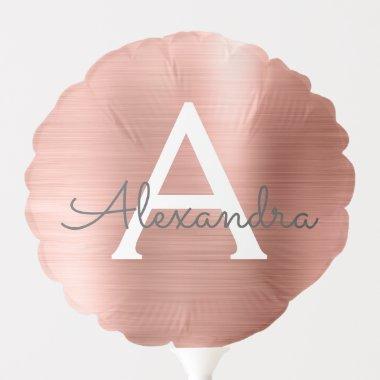 Pink Rose Gold Faux Stainless Steel Monogram Balloon