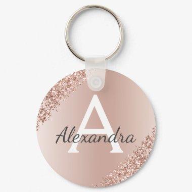 Pink Rose Gold Faux Stainless Steel Monogram Keychain