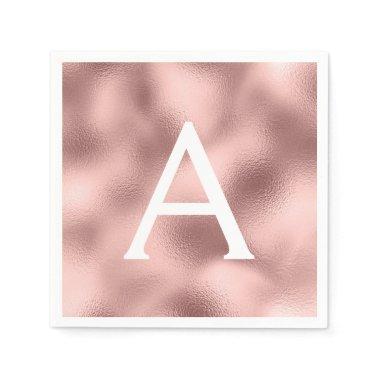 Pink Rose Gold Foil & Sparkle Monogram Birthday Napkins