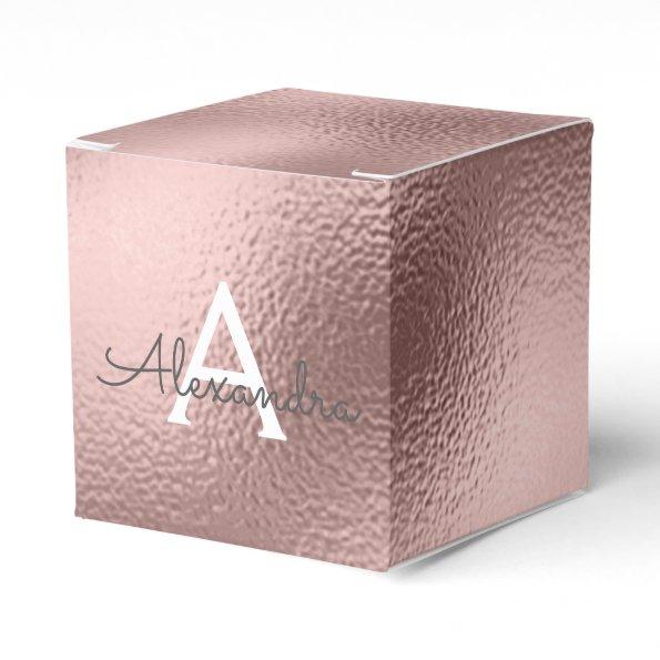 Pink Rose Gold Foil & Sparkle Monogram Favor Box