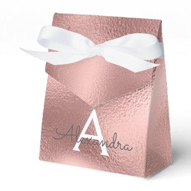 Pink Rose Gold Foil Sparkle Monogram Favor Boxes
