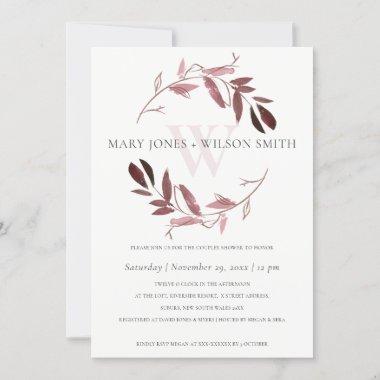 PINK ROSE GOLD FOLIAGE WREATH COUPLES SHOWER Invitations