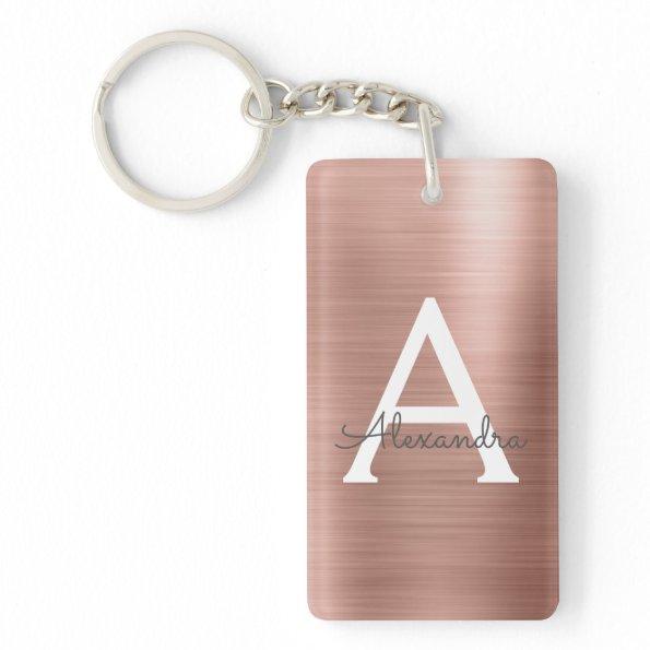 Pink Rose Gold Girly and Chic Monogram Keychain