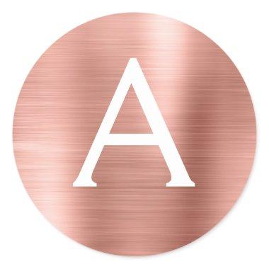 Pink Rose Gold Girly Wedding Monogram Classic Round Sticker