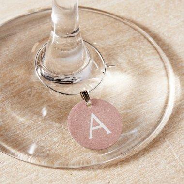Pink Rose Gold Glitter and Sparkle Monogram Wine Charm
