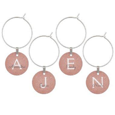 Pink Rose Gold Glitter and Sparkle Monogram Wine Charm