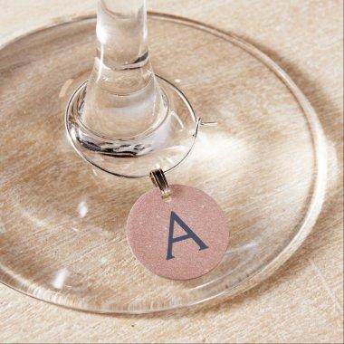 Pink Rose Gold Glitter and Sparkle Monogram Wine Charm
