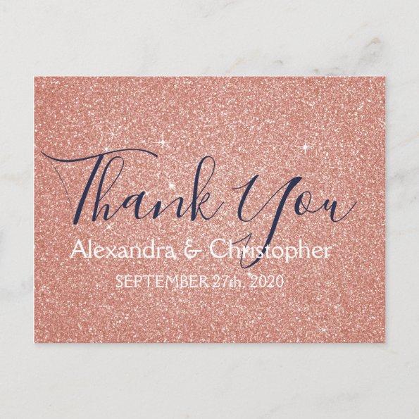 Pink Rose Gold Glitter and Sparkle Thank You PostInvitations