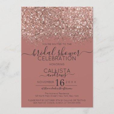 Pink Rose Gold Glitter Confetti Bridal Shower Invitations