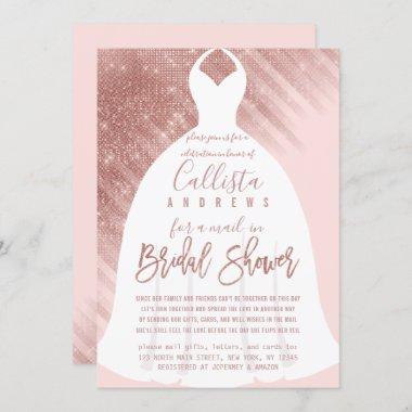 Pink Rose Gold Glitter Dress Bridal Shower by Mail Invitations