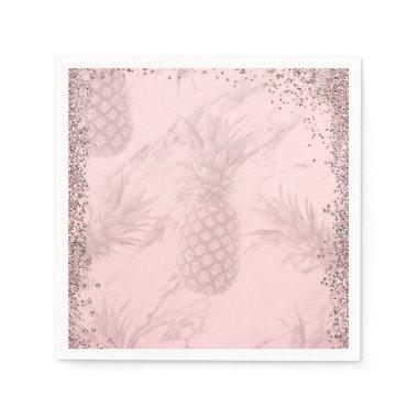 Pink Rose Gold Glitter Pineapple Tropical Party Napkins