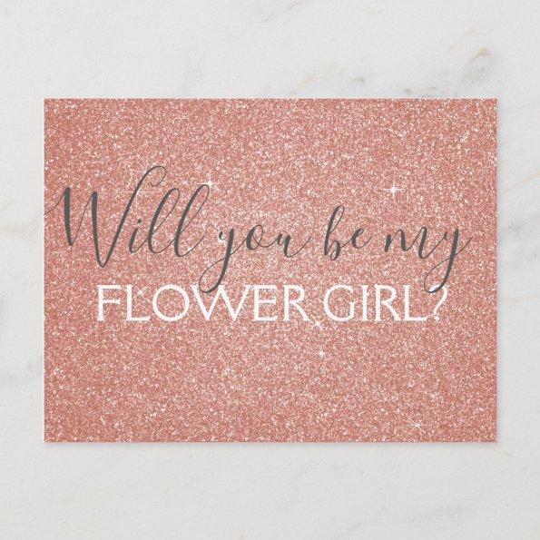 Pink Rose Gold Glitter & Sparkle Flower Girl Invitation PostInvitations